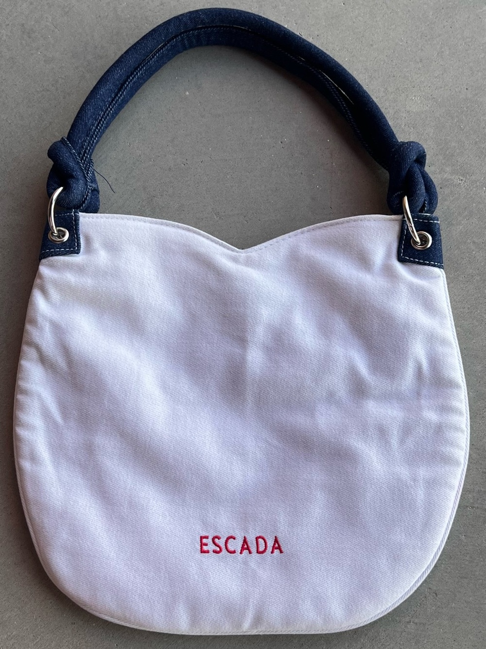 Escada Ibiza Hippie White Canvas Denim Mini Hobo Shoulder Bag Vintage Y2K 2002
